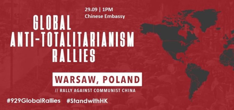 Together against the Chinese threat! Join Hong Kong protest in Warsaw!